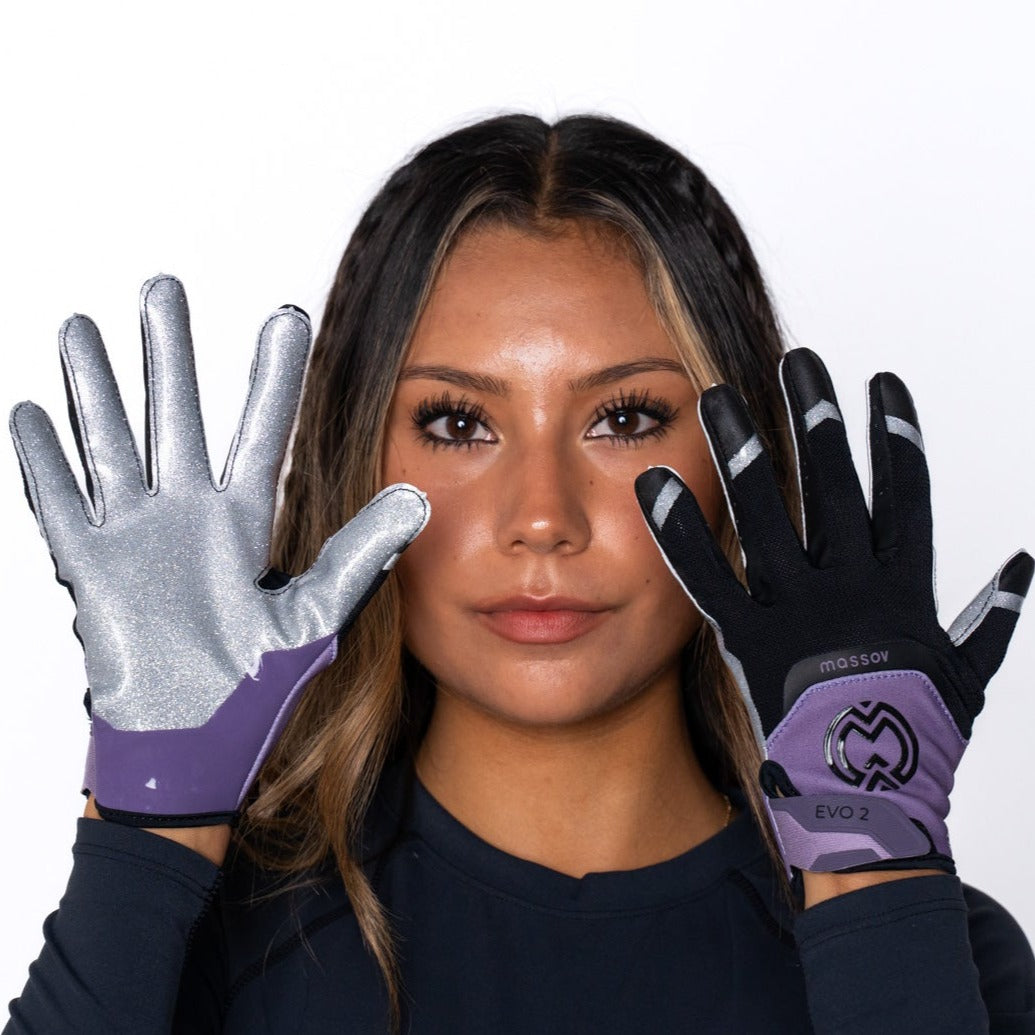 Purple & Silver EVO2 Football Gloves