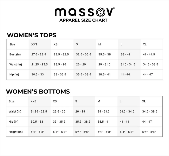 Massov Women's Top & Bottom Size Chart